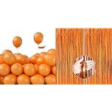 Orangea ballonger 120 st 12,7 cm och orange folie fransgardiner 2 st 1,0 x 2,0 m