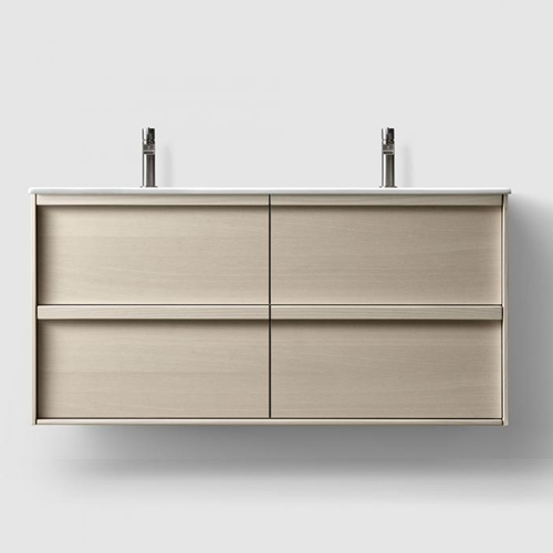 Tvättställsskåp Haven H2 120 cm Dubbelt Handfat: Light Ash Wood / Solid Surface med integrerat handfat