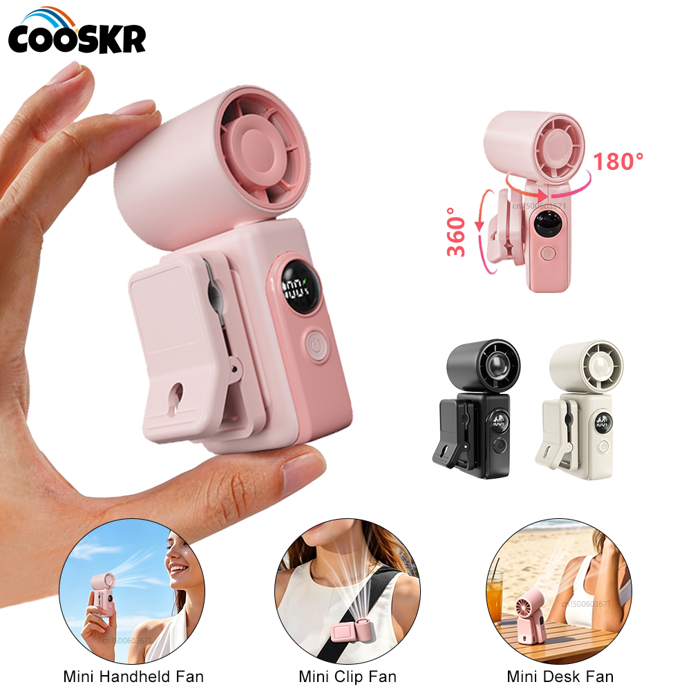 Mini Portable Clip Fan Handheld USB Rechargeable Fan with LED Display Rotating Detachable Clip Small Pocket Personal Hand Fan