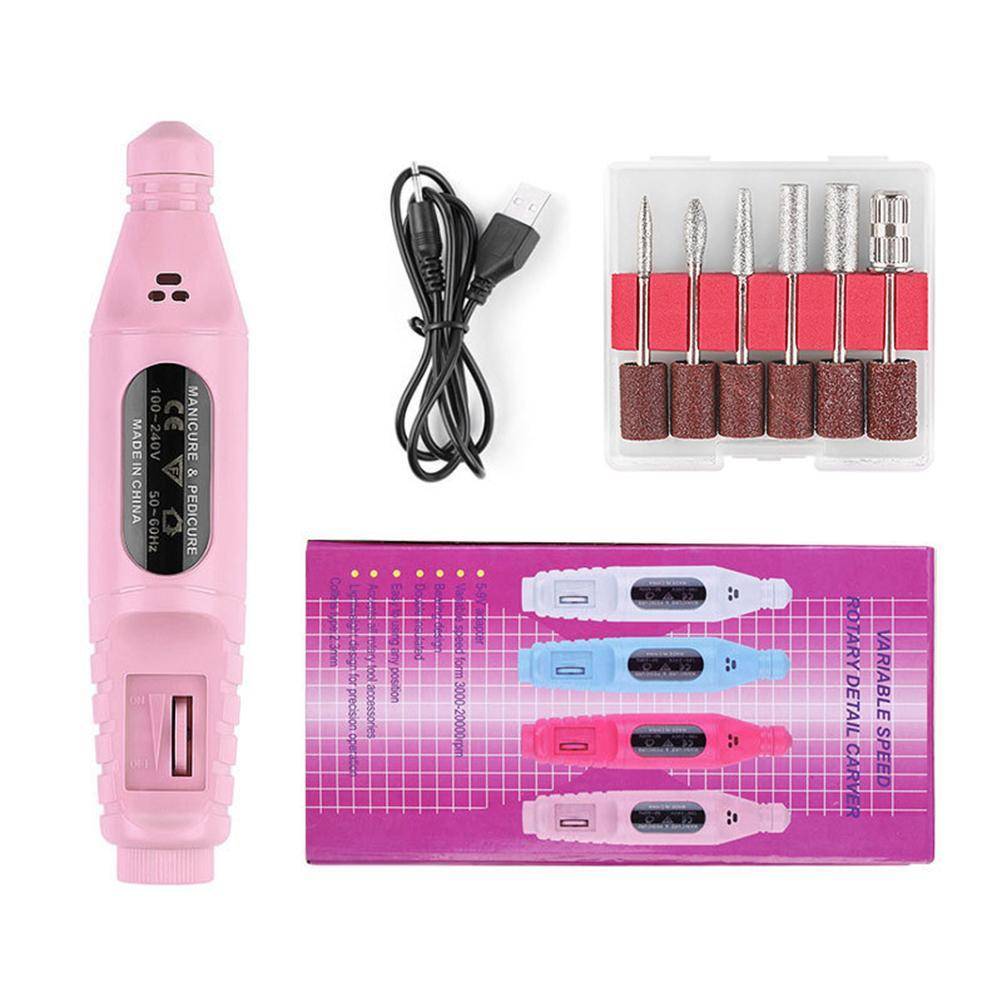 Electric Nail File Set Adjustable Speed Professional Manicure Pedicure Drill Kit rosa