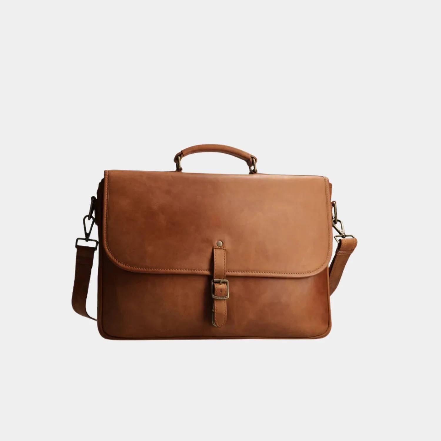 Classy Tan Leather Laptop Messenger Briefcase Bag