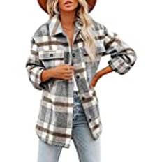 Damskjorta, Rutig Skjorta Dam, Damskjorta Oversize, Skogshuggarjacka, Rutiga Kashmirtoppar I Tjock Design, Casual Skjortjacka, Dam Höst- Och Vinterskjorta (Color : Khaki, Size : S)