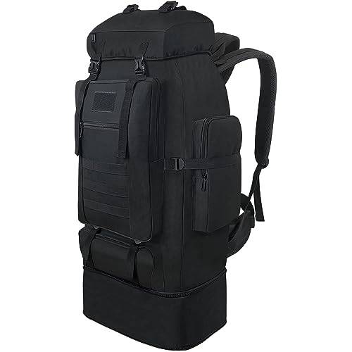 Vaupan vandringsryggsäck, 80 l/100 l campingryggsäck, vattentät stor molle-ryggsäck, utomhussport, resor, militärtaktisk ryggsäck för män kvinnor, Svart 100 l, XL, Taktisk