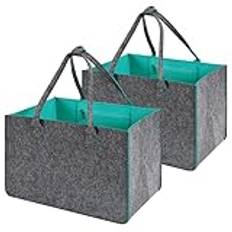 Pesonlook Filt Shoppingväska Stor Handväska, Mörkgrå/Turkos Väska, 40×27×27 CM