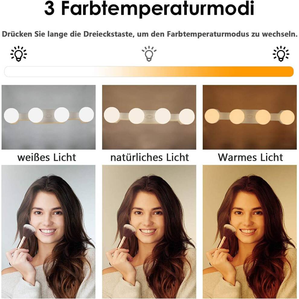 LED-spejllamper til makeup, 3 farveindstillinger, justerbar lysstyrke, 4W USB-strøm, genopladelig makeuplampe med høj CRI, ledningsfri og bærbar