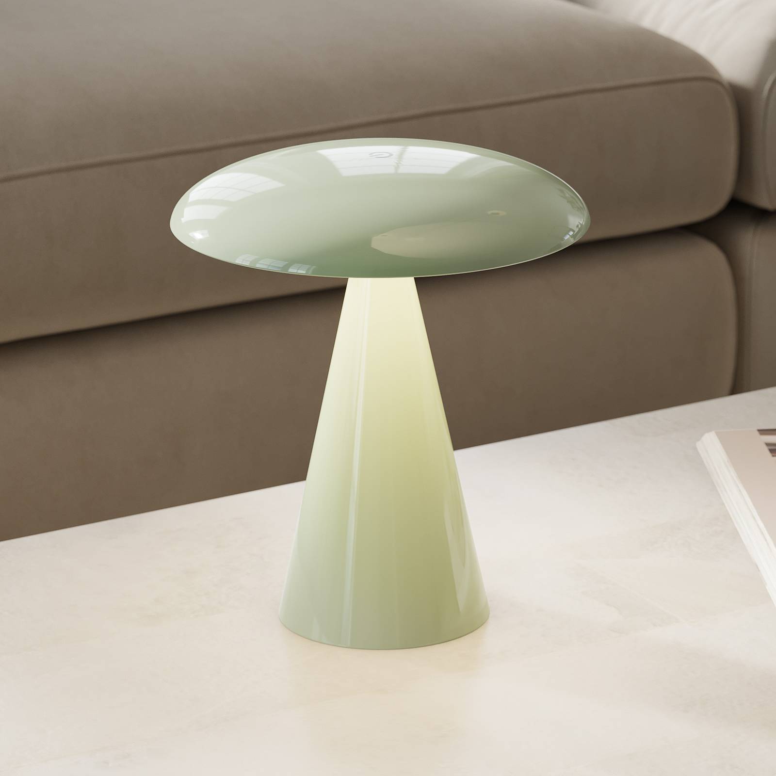 Beacon Lighting LED-batteridriven bordslampa Kinoko, grön, 27 cm, CCT dimbar, Grön, Vardagsrum / matsal, Syntetmaterial, Modern