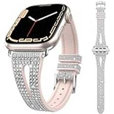 Kamita Bling klockarmband kompatibel med Apple Watch-remmar 38 mm 40 mm 41 mm, mjuk glitter silikonrem för kvinnor och flickor, justerbart glittrande kristallersättningsband för iWatch Series 9 8 7 6