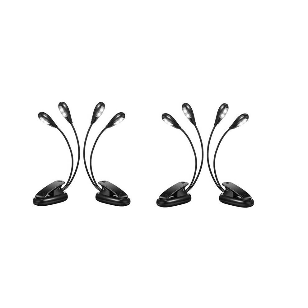 4 St Musikställ Light Clip på LED Book Lights Dual Arm Reading Lights för Böcker i Sängen 360 Graders Justerbar Klämma
