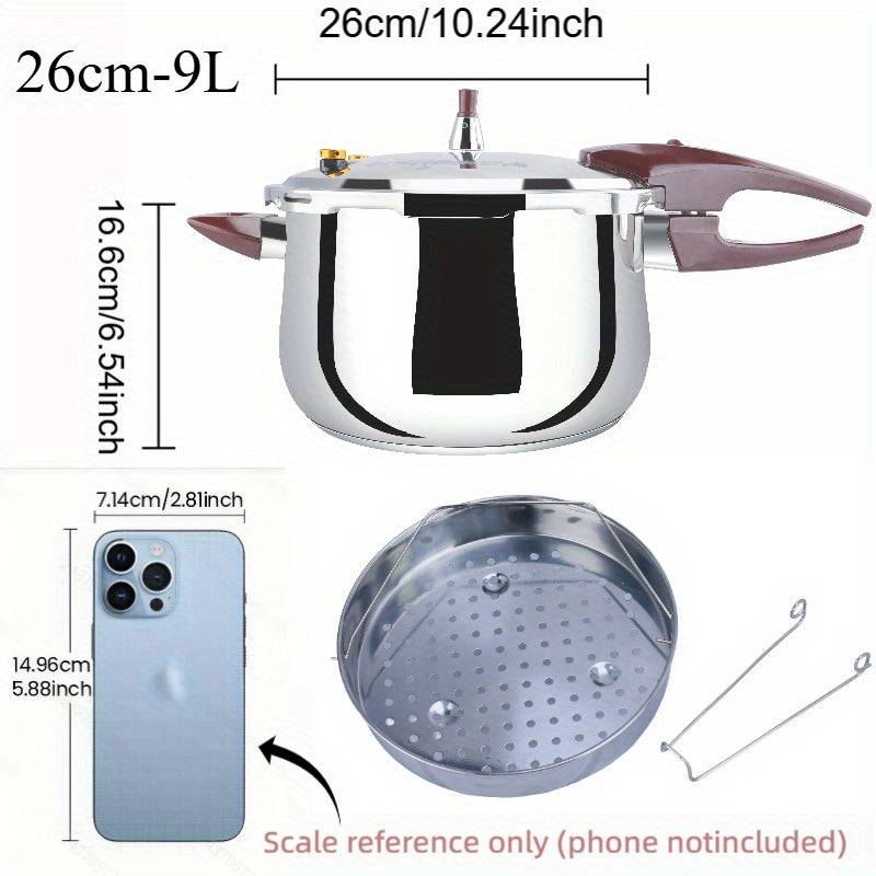 Heavy-Duty 26cm/9L Commercial & Home Pressure Cooker, Triple-Layer Base (1600-Ton Capacity) - 26cm-9L stainless steel pressure cooker