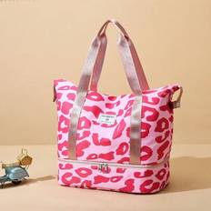 Cow Print Waterproof Boarding Bag With Shopping Bag Yoga Bag Large Capacity Foldable Bag Travel Swimming Gym Bag Traveling Bag Back To School For Trav - Pink - one-size