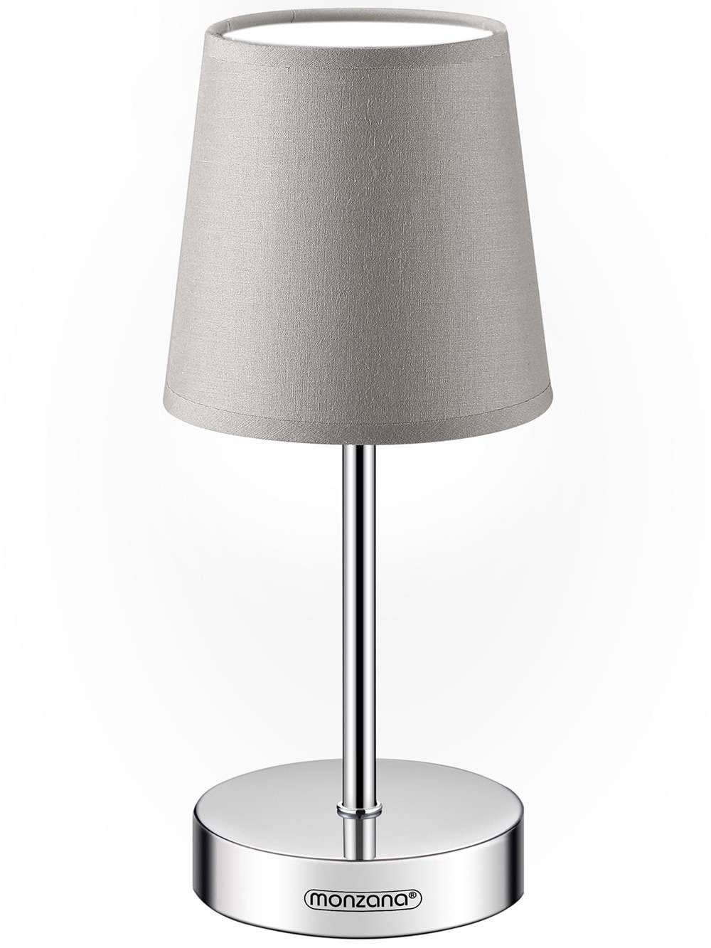 Taupe bordlampe – metalfod, stofskærm, E14-fatning