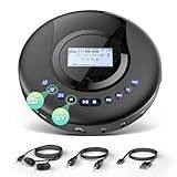 Arafuna Bärbar CD-spelare – Discman – DAB+/FM-radio – CD, CD-R/RW, CD-spelare Bluetooth med ljudboksfunktion – antishock – integrerat batteri 2 000 mAh – svart