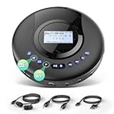 Arafuna Bärbar CD-spelare med DAB+/FM-radio, CD-spelare Bluetooth med ljudbokfunktion, Discman CD-spelare för bil, Antishock, integrerat batteri 2000 mAh