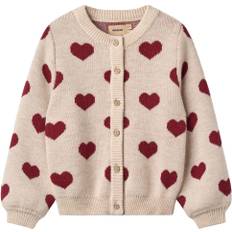 Wheat Jacquard Cardigan Hjerter Str 116 cm / 6 år - Offwhite Melange Toppe Uld hos Magasin