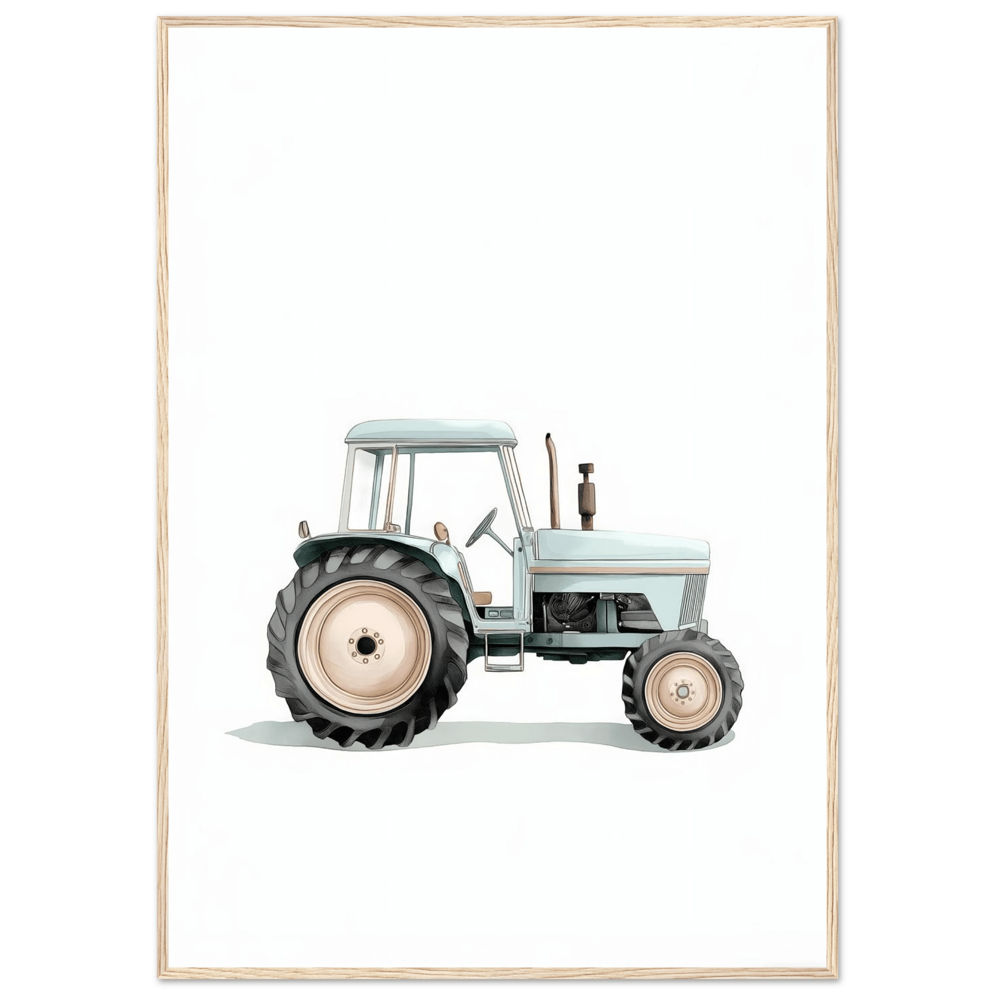 Grön traktor poster-70x100 cm / 28x40″ / Med ram / Ljust trä