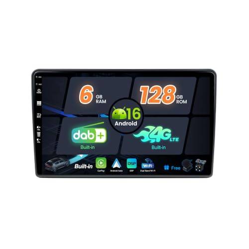 SXAUTO Android 16 – inbyggd 4G LTE & DAB – 6G 128G – bilradio för Fiat Ducato Citroen Jumper Peugeot Boxer – Dual Band WiFi – Carplay Android Auto – kamera + MIC – SWC – QLED 9 tum 2 Din Octa-Core