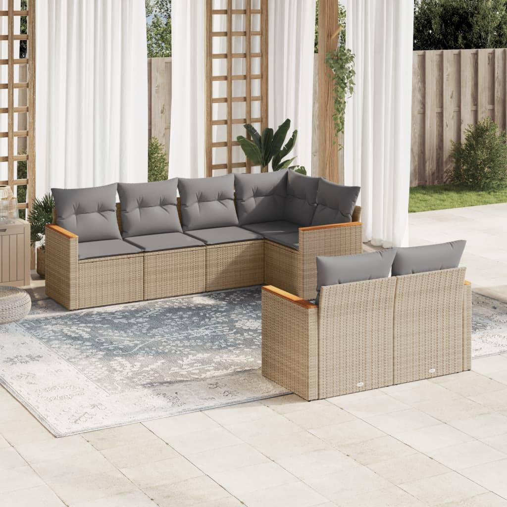 Sofasæt Til Haven 7 Dele Med Hynder Polyrattan - beige og grå