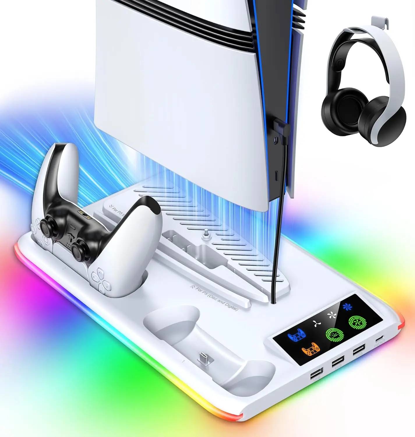 Stand For Sony PS5 Console Playstation Play Station PS 5 Pro Slim Support Cooler Fan Base Holder Control Charger Game Accessory