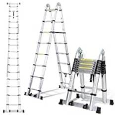 Cecaylie 5 m teleskopstege aluminium teleskopstege utdragbar stege teleskop med rulle multifunktionsstege max 150 kg lastkapacitet, silver (2,5 m + 2,5 m)