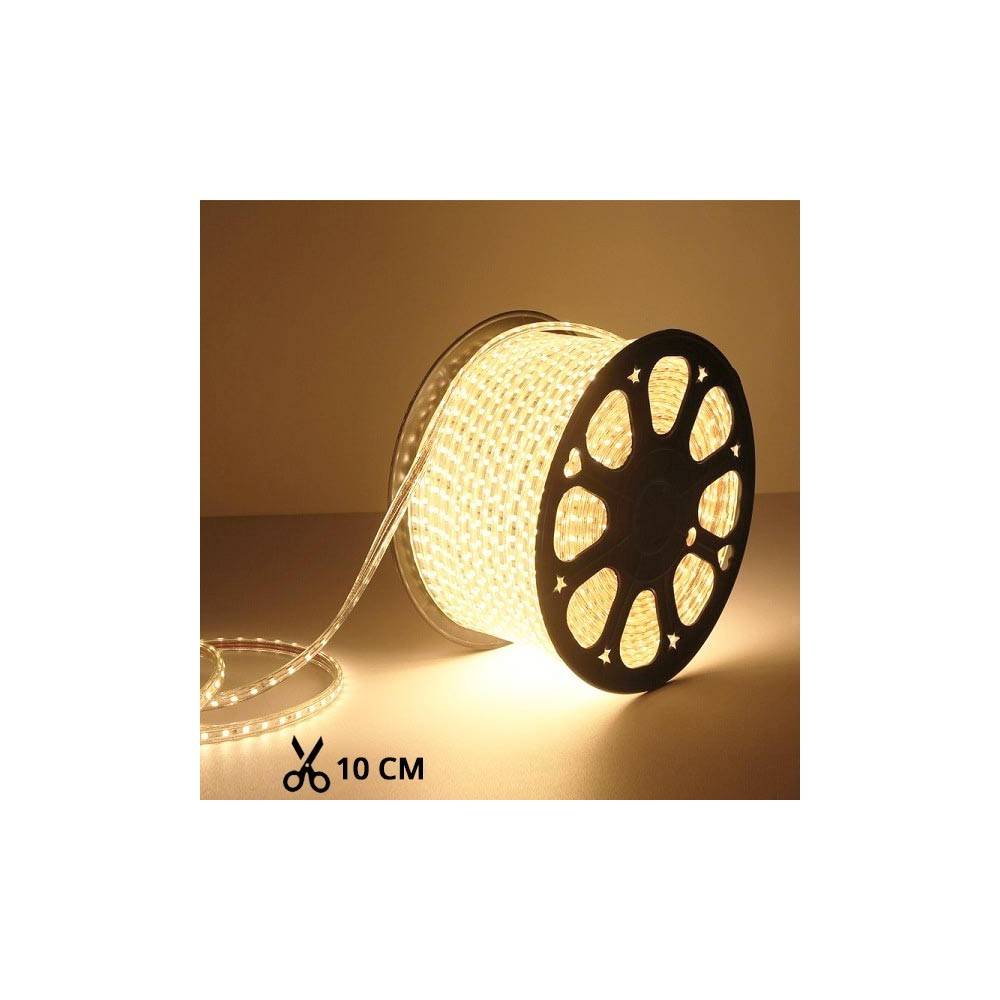 5m 10W/m vattentät LED-strip (Typ X-2) - 230V, IP67, 1300lm/m, kan klippas var 10:e cm, upp till 100m - Förpackning : 10m påse, Kulör : Varm