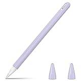 Fintie silikonskyddsfodral för Apple Pencil Pro och Apple Pencil 2. generationen, lätt pennfodral, mjukt skyddande pennhållare med 2 fjäderskydd, tillbehör, lila