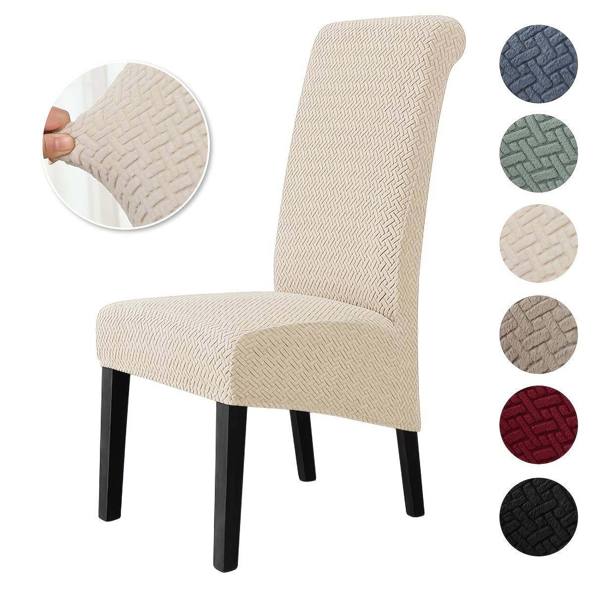1pc Solid Color Stretch Striped Plaid Wide-swing Chair Cover, Suitable For Living Room And Dining Room Chair Cover Decoration And