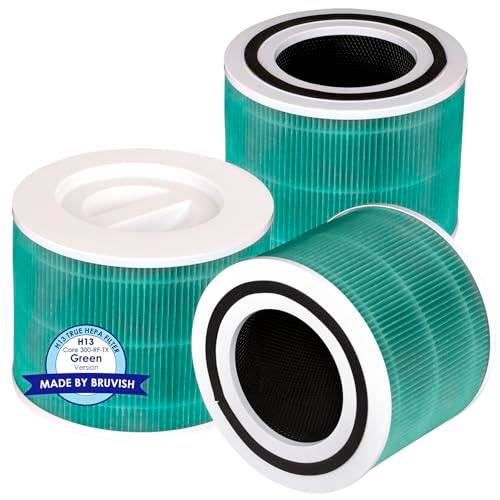 3 stycken ersättningsfilter kompatibla med LEVOIT Core 300 och Core 300S luftrenare, H13 True Hepa-filter, 3 stycken 3-i-1 HEPA-filter, aktivt kolfilter (Core300/300S grönt filter (3 stycken))