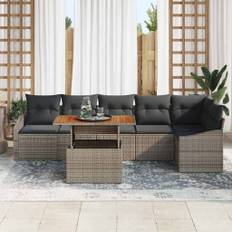 vidaXL Havesofa Sæt med opbevaring 7 pcs Grå Poly rattan