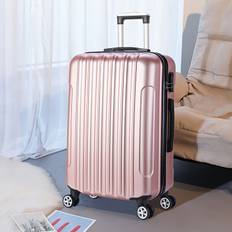 TEMU 20-inch Hard Shell Luggage, Abs Travel Carry-on With Skate Wheels, Iron & Aluminum Alloy Pull Handle, Combination Lock, Zipper Closure - In White, Black, Pink, Khaki