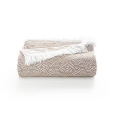 GAMUSI Multifunktionellt överkast säng 135/150 cm och soffa. Pläd Foulard sängöverdrag 3-sits mjuk geometrisk bomull-230 x 280 cm, beige
