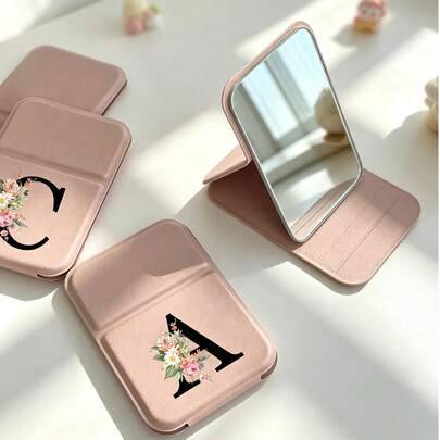 Mini rosa hopfällbar portabel sminkspegel med A-Z bokstavsmönster, stående sminkspegel, resespegel, skönhetsprodukt, rektangulär portabel sminkspegel - Multifärgad (Multi-size)