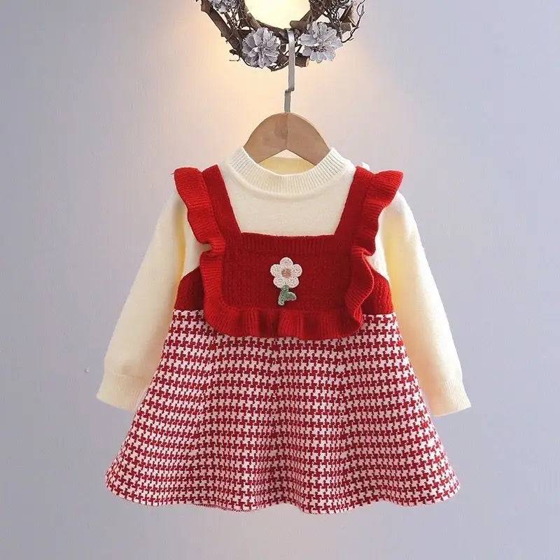 Mini Fashion™ - Söt stil - Långärmad klänning Röd / 90 (2 år) | Pedagogiska Träleksaker (90 (2 år))