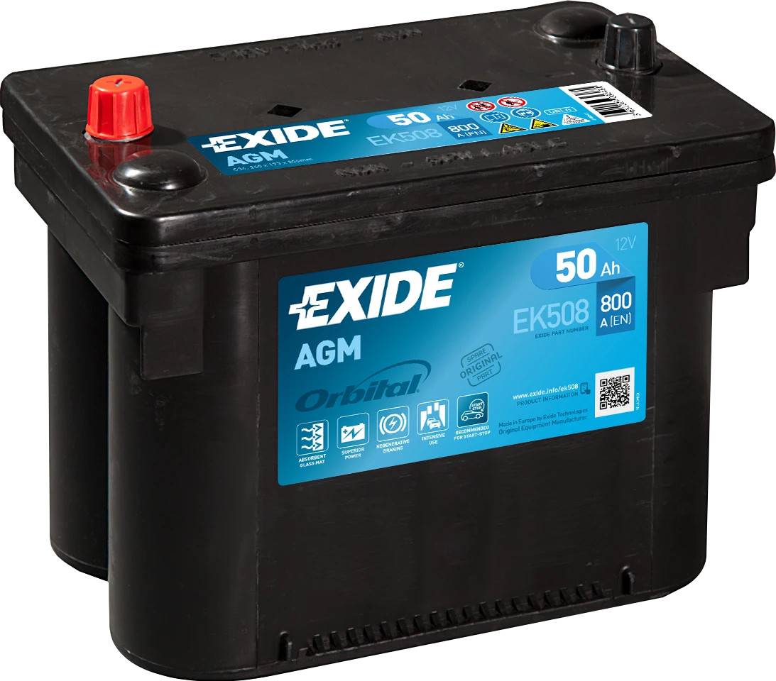Startbatteri Start/stop - Exide AGM EK508 - 12V (50ah / 800cca)
