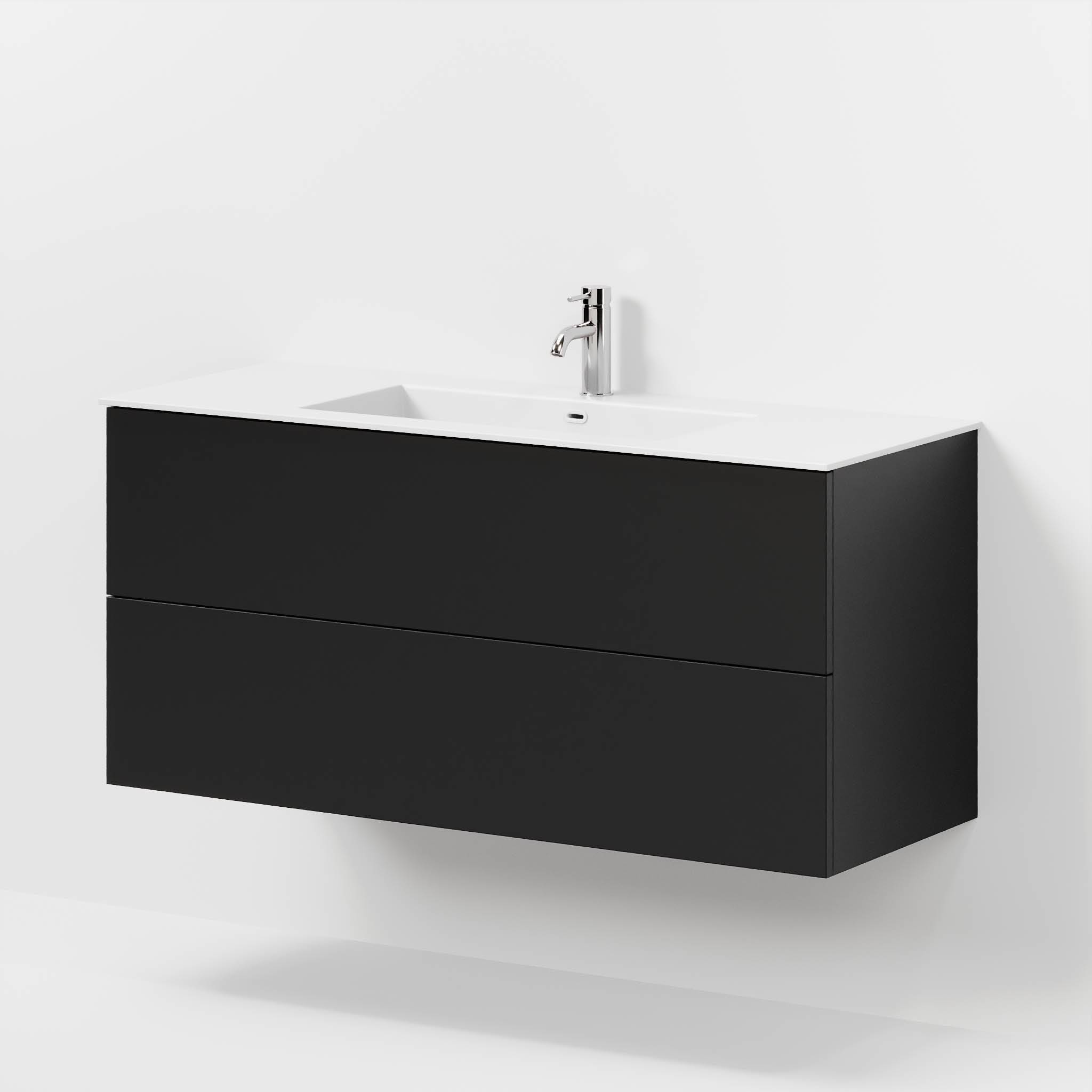 Badmøbel med klassiske fronter - 120x46x57 cm - mat sort - solid surface vask - Viborg - Default Title
