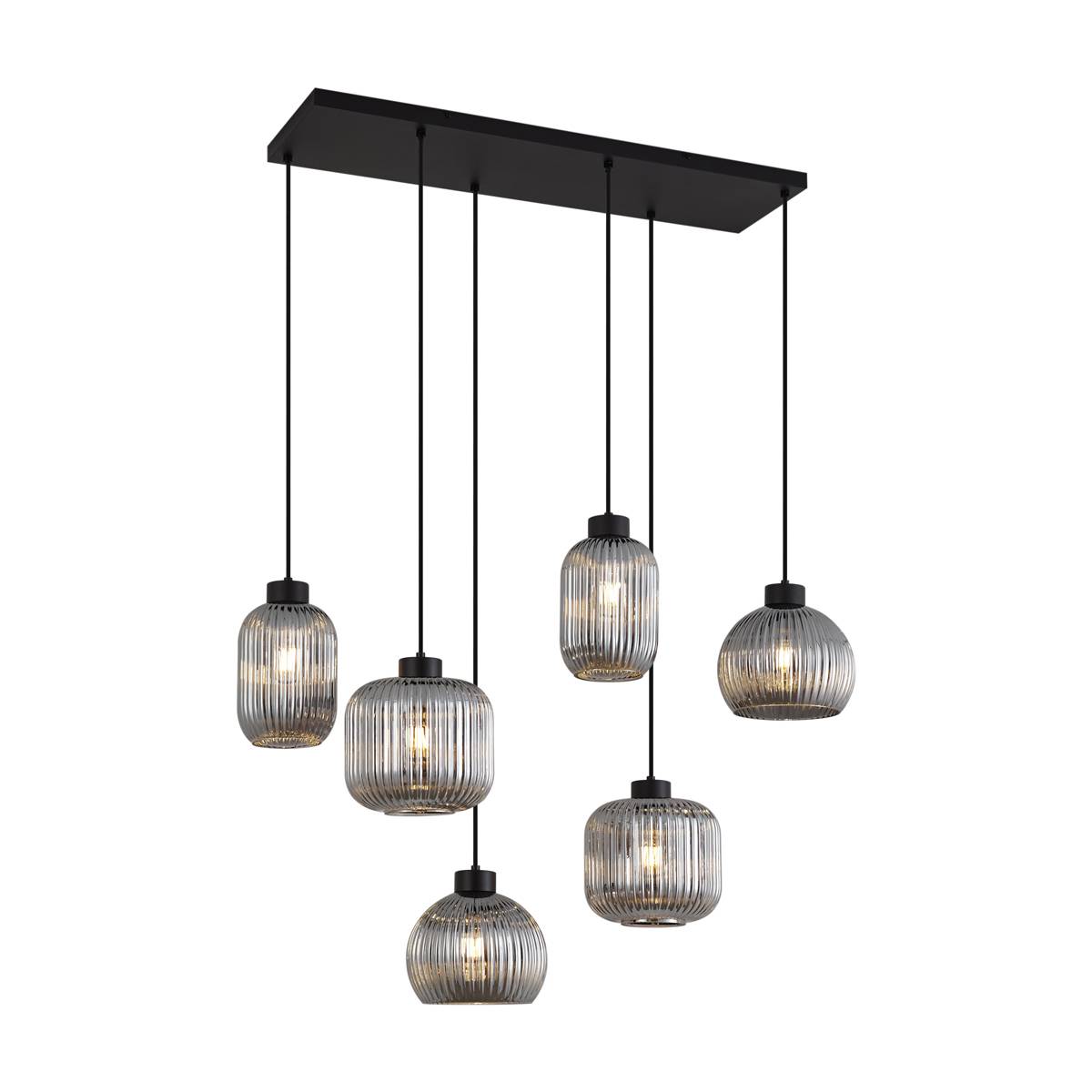 Design Taklampa Svart med Rökglas 6-ljus - Ana