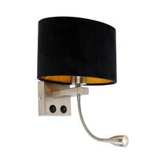 Væglampe stål med oval velourskærm sort 25 cm - Brescia Combi