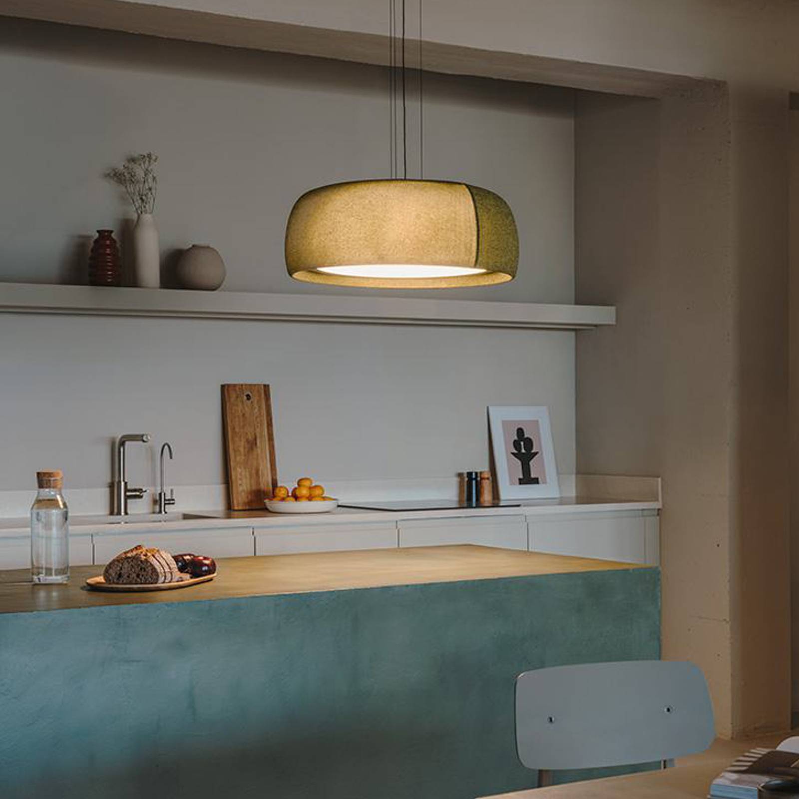 LEDS-C4 Hänglampa Gong, dimbar, Grön, Vardagsrum / matsal, Textil / tyger / siden, Modern, Pendellampa