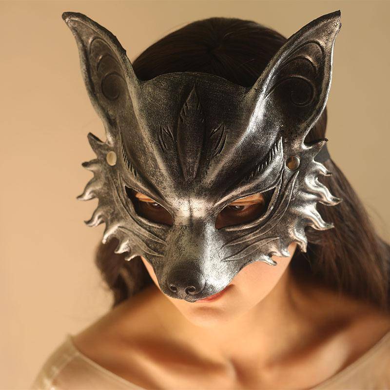 Djur Varulv Halvansiktsmask Cosplay Best Varg PU-masker Karneval Halloween Utklädningsfest Kostym Rekvisita svart