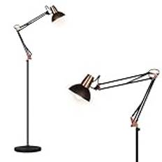 FIRVRE LED-golvlampa, vridbar golvlampa i retrometall, 3 lägen - golvlampa, skrivbordslampa och klämlampa, E27 Architect Lee med tryckknapp för sovrum, kontor och studio