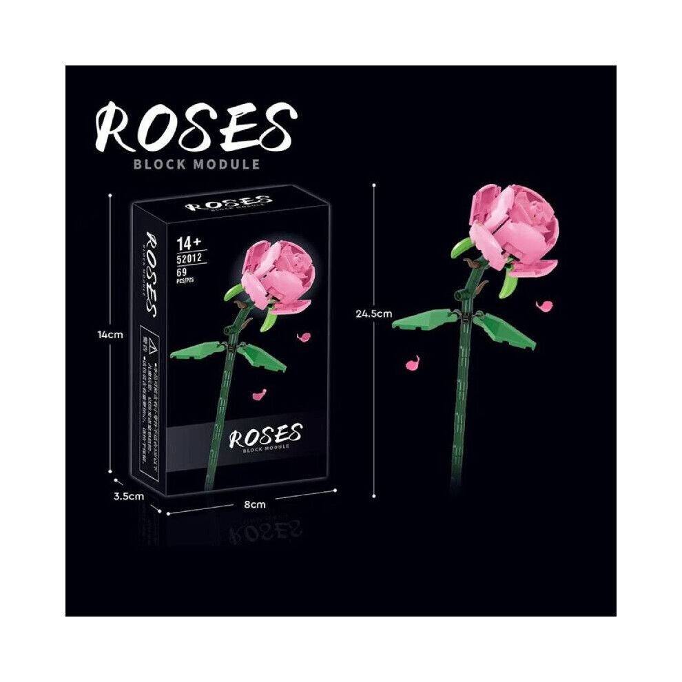 (Pink) Rose Flower Building Block Toy Assembling Toys Birthdays Day Valentines Gifts