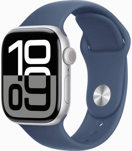Apple Watch Series 10 Aluminium 42 mm (2024) | GPS + Cellular | silver | Sportband S/M | denim