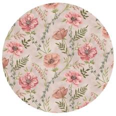 Rund Vaxduk ANEMON, blommig, diameter 140cm, beige bottenfärg, rosa blommor