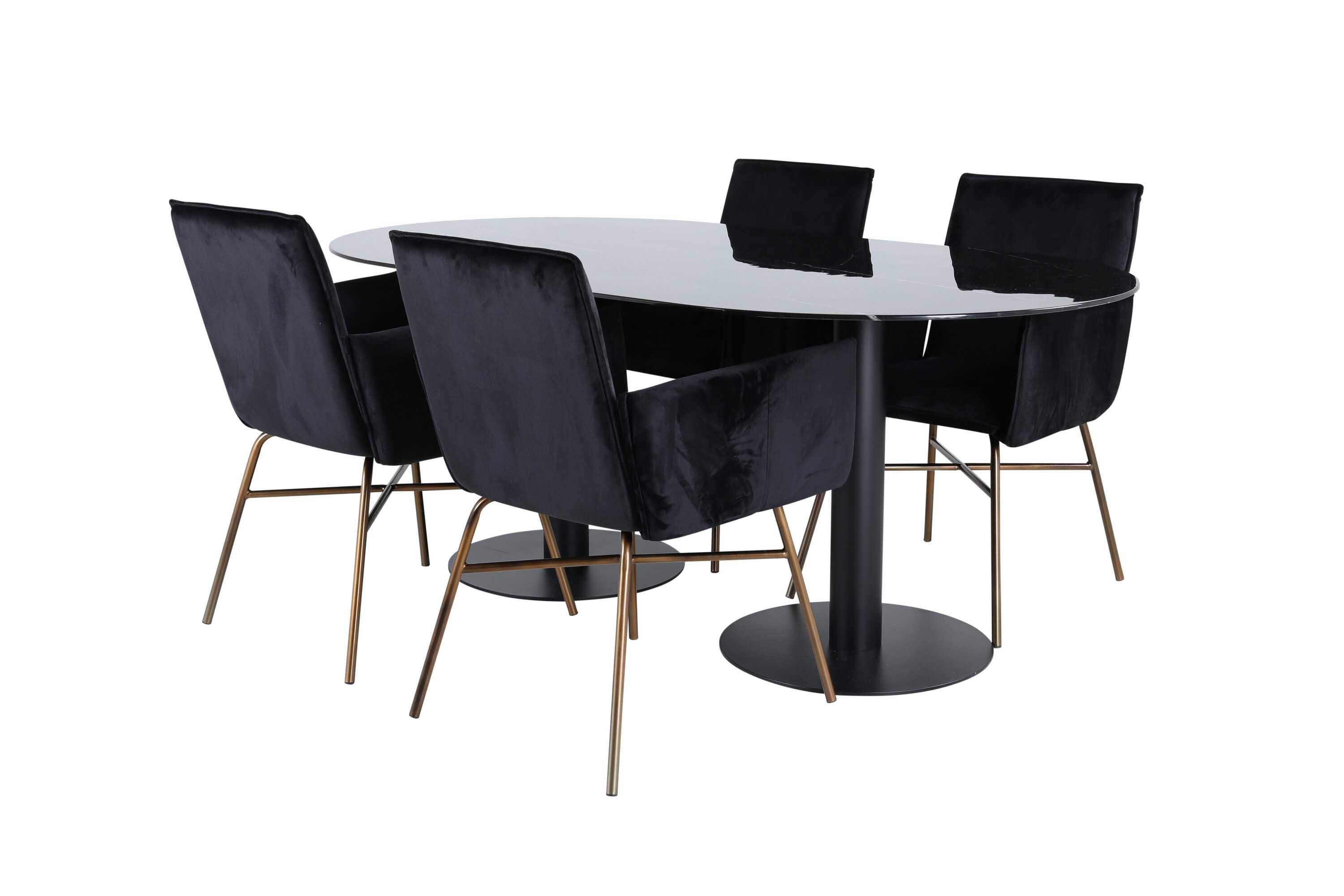 Venture Design Pillan & Petra matgrupp Svart/svart 4 stolar & bord 180 x 100 cm