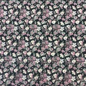 Liberty bomuld i sort med blomsterprint i hvid, grå og lyserød - pr. 0,25 meter
