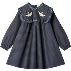 Copenhagen Colors Checkered Dress W. EMB. AND Ruffle Str 128 - Brown/blue Kjoler hos Magasin