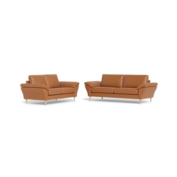 Symfoni 3+2 pers. sofasæt - Semi/spalt Cognac læder - Mål: 222 x 182 cm.