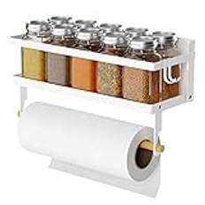 ARVINKEY Kryddhylla, magnetisk hylla med pappershanddukshållare, rulle och krokar, vikbart kylskåp, magnetisk kryddhållare, kryddförvaring, hängande kryddförvaringsstativ för kök, vit