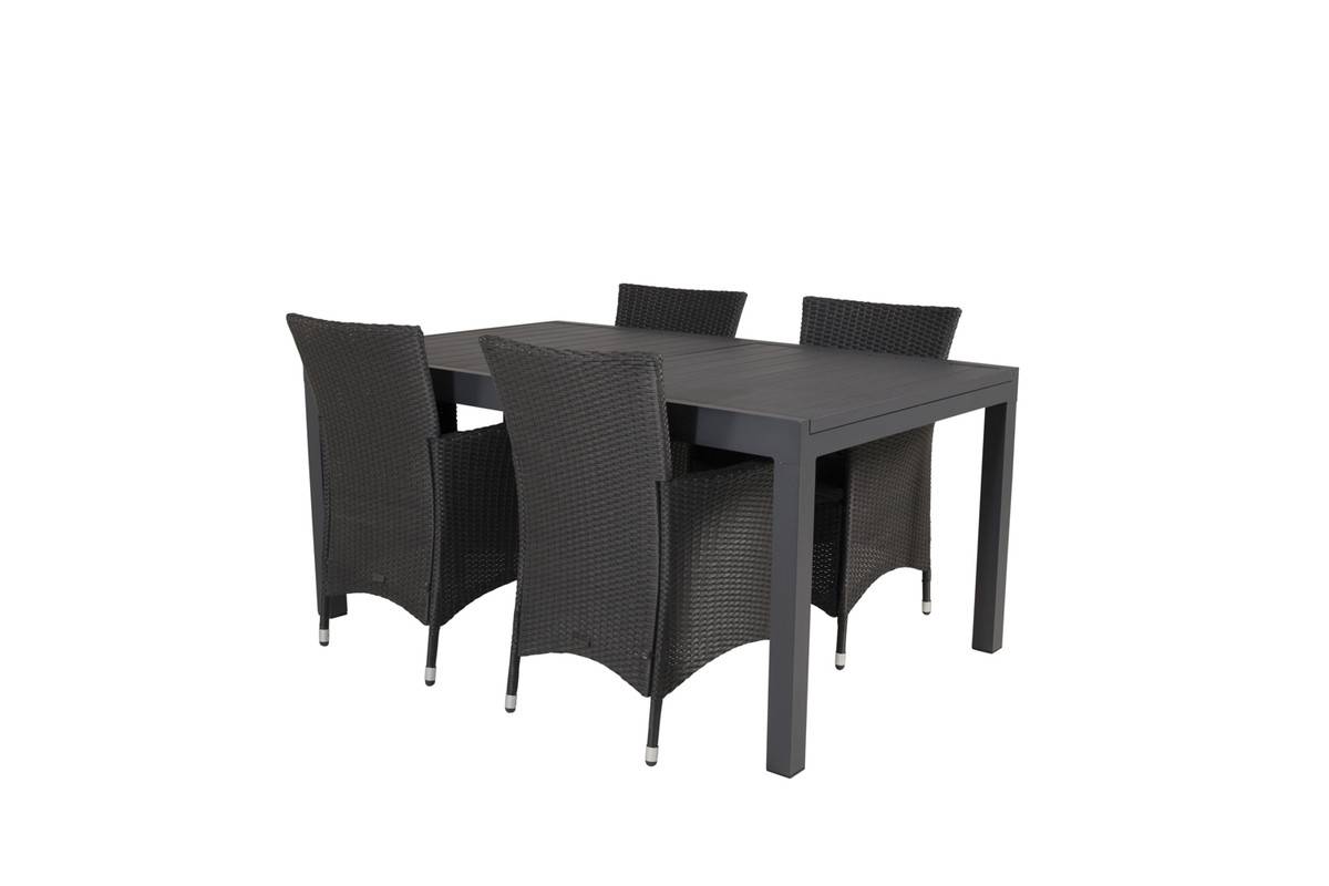 Venture Home Copacabana & Marbella Reclinerstolar 4 st Svart + Rektangulärt Matbord 160 x 100 Svart