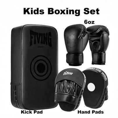 Boxningset för barn med 6 oz handskar och kickpad, träningskit för slagträning för barn, justerbar boxningsutrustning i PU, kickboxning och MMA-tränin - Multifärgad (En-Storlek)