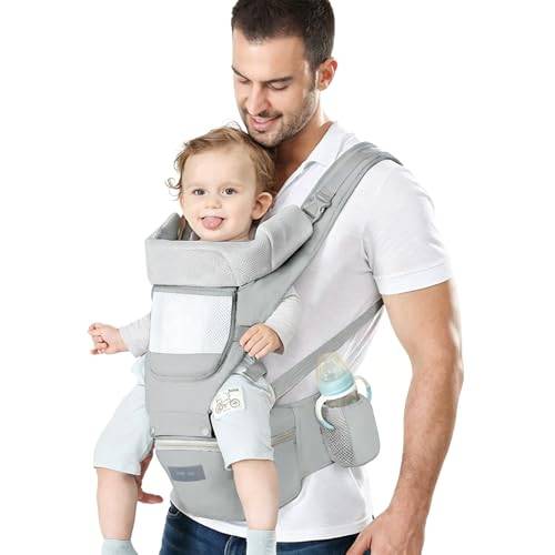 Azeekoom Babybärsele ergonomisk med höftsits, bomull, bärsele dorsal och ventral, lätt andningsbart, justerbart nackstöd för spädbarn och barn från 0 till 48 månader (3,5 till 25 kg)